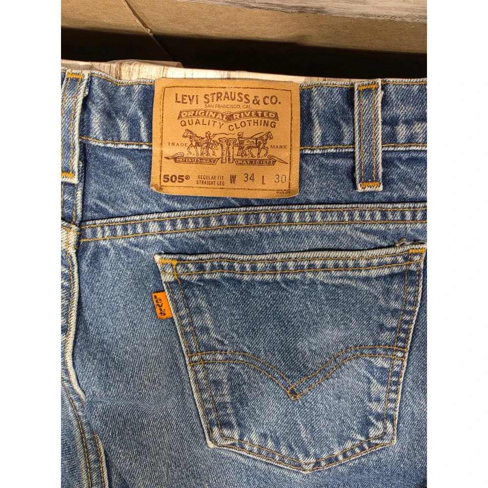 Vintage Levis 505 Orange Tab Jeans Mens 34x30 Made in USA Blue Straight Leg 0796
